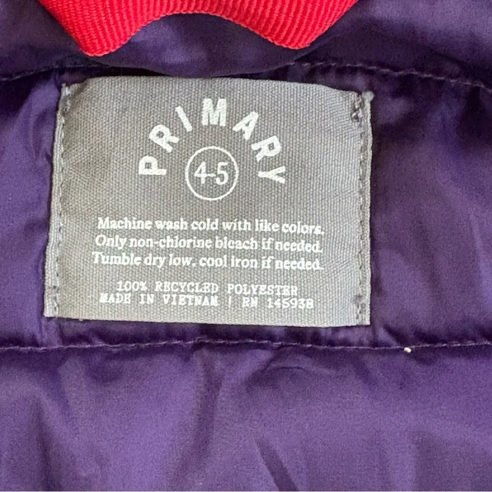 Primary Lightweight Puffer Vest Jelly Purple Outdoor Recycled Kids 4-5
